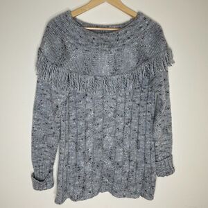 dressbarn | Gray Fringed Cable Knit Pullover Sweater | Large